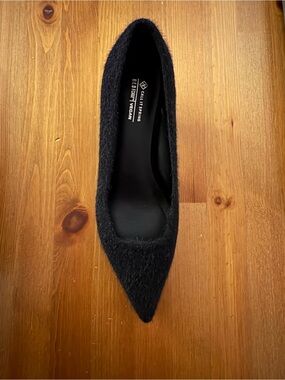 Call It Spring Fuzzy Black Pointed Toe Kitten Heels